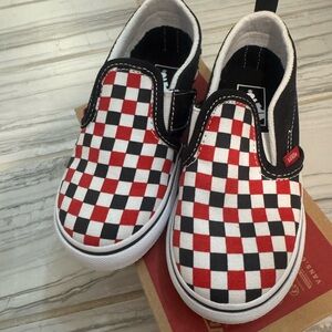 Vans Kids Red and Black Checkerboard Slip-Ons